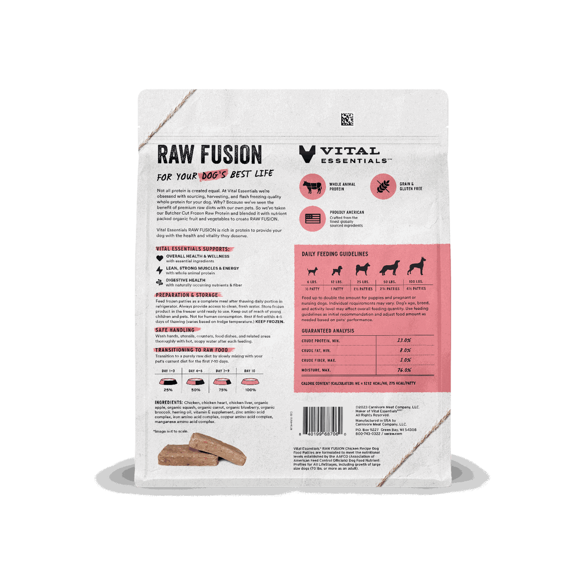 Vital Essentials Frozen Raw Fusion Chicken Patties Dog Food
