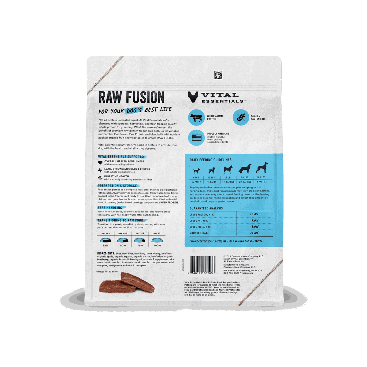 Vital Essentials Frozen Raw Fusion Beef Patties Dog Food