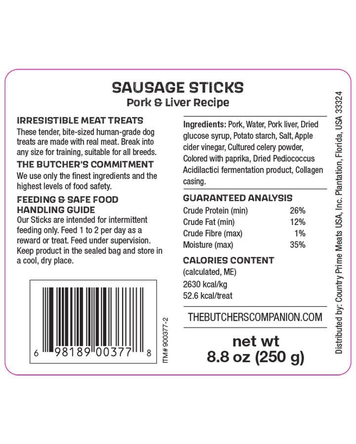 The Butcher&#39;s Companion Pork &amp; Liver Sausage Sticks Dog Treats