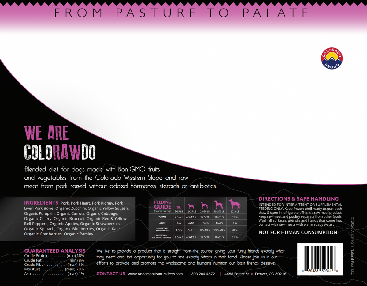 Anderson&#39;s Colorado Pasture-Raised Pork Blend Frozen Raw Dog Food
