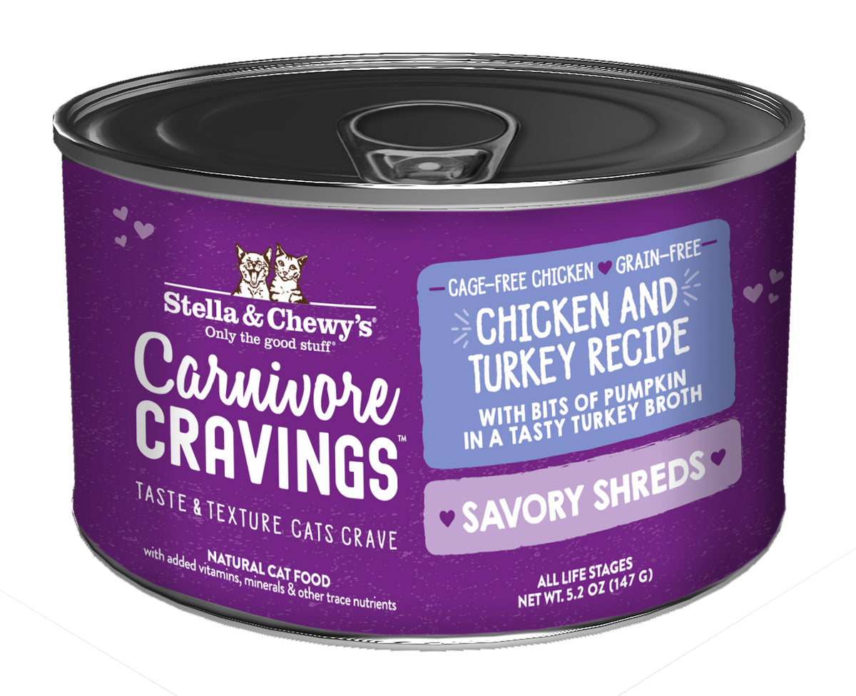 Stella &amp; Chewy&#39;s Carnivore Cravings Savory Shreds Chicken &amp; Turkey Canned Cat Food