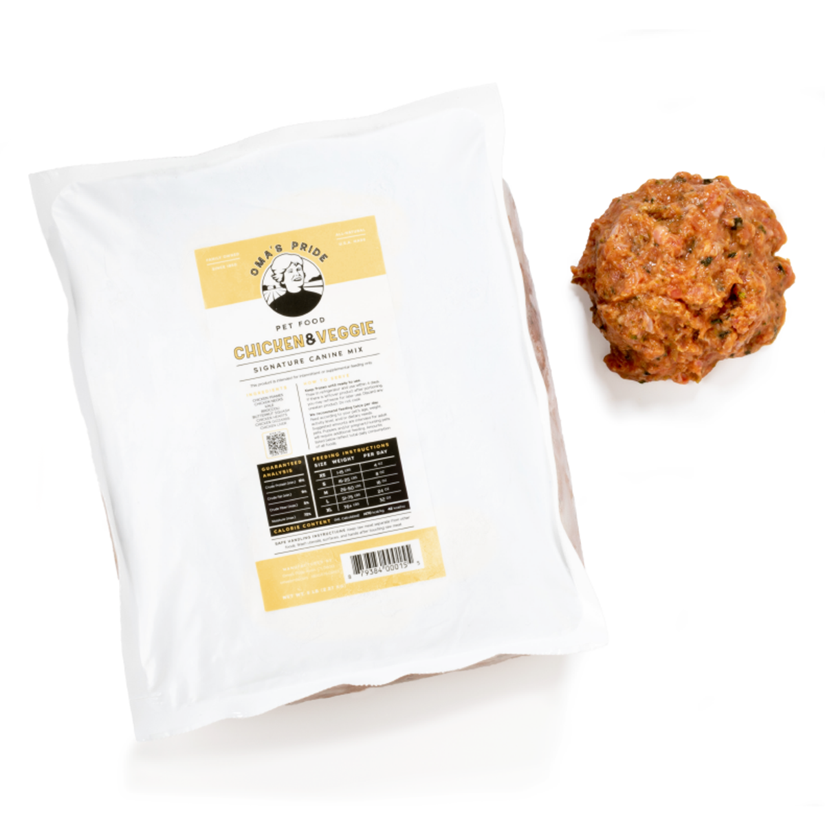 Oma&#39;s Pride Signature Canine Mix Chicken &amp; Veggie Frozen Raw Dog Food