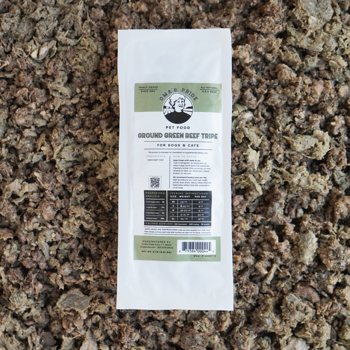 Oma&#39;s Pride Frozen Raw Ground Green Beef Tripe for Dogs &amp; Cats