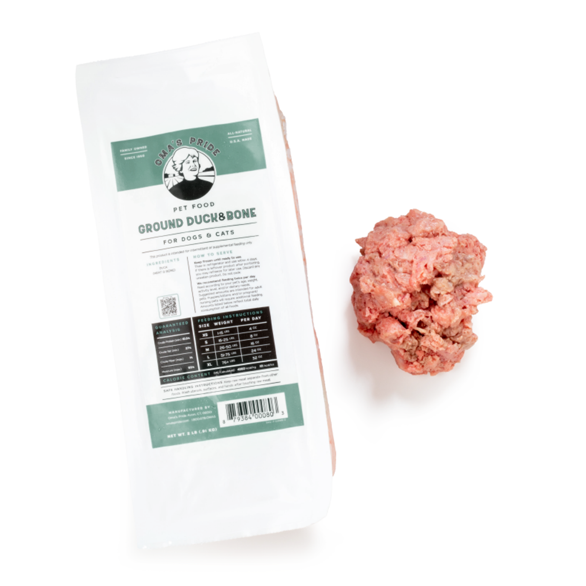 Oma&#39;s Pride Frozen Raw Ground Duck &amp; Bone for Dogs &amp; Cats