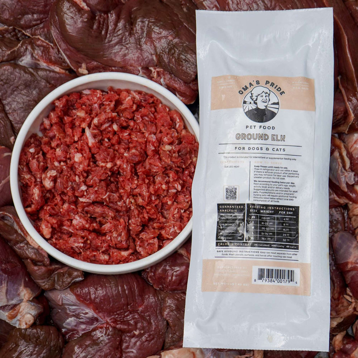 Oma&#39;s Pride Frozen Raw Ground Elk for Dogs &amp; Cats