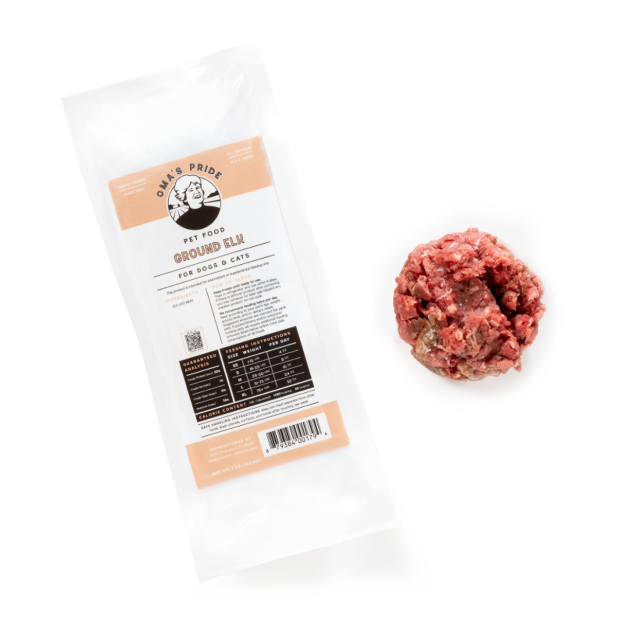 Oma&#39;s Pride Frozen Raw Ground Elk for Dogs &amp; Cats