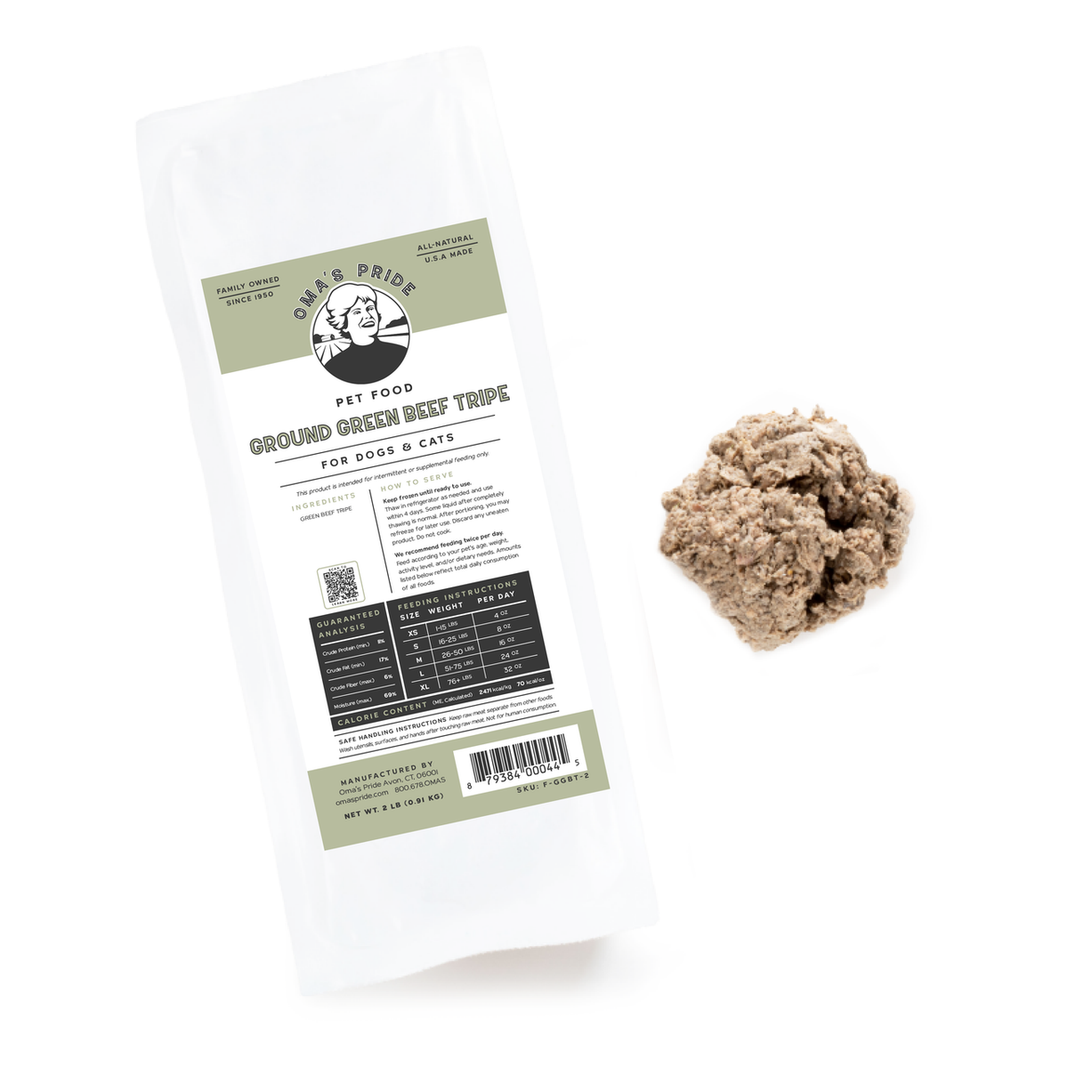 Oma&#39;s Pride Frozen Raw Ground Green Beef Tripe for Dogs &amp; Cats