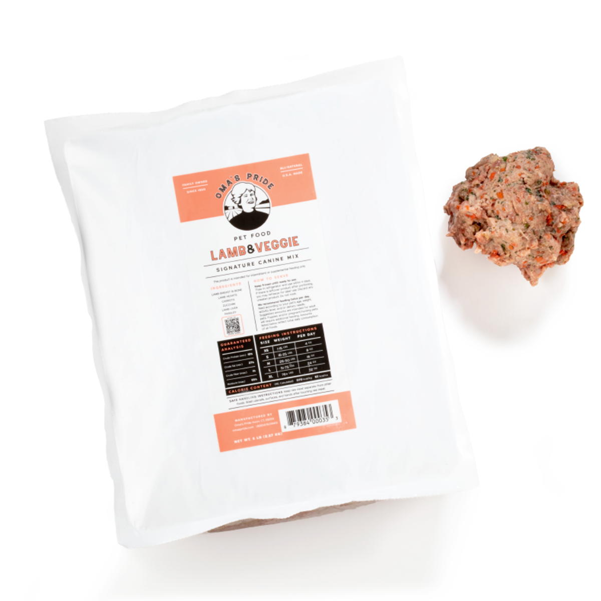 Oma&#39;s Pride Signature Canine  Mix Lamb &amp; Veggie Frozen Raw Dog Food