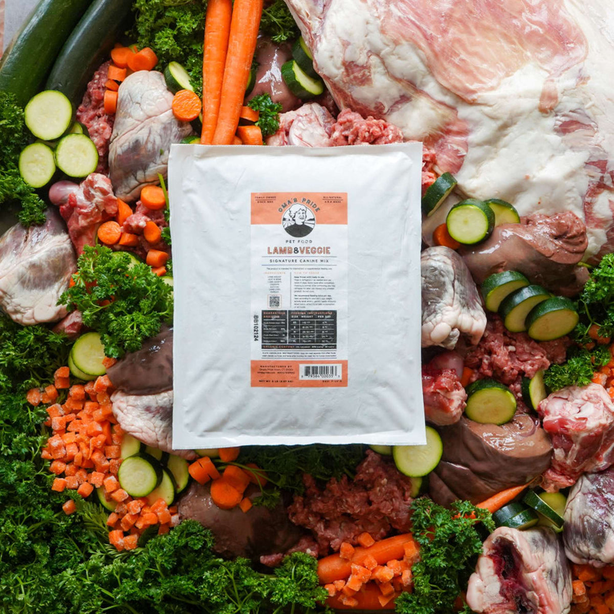 Oma&#39;s Pride Signature Canine  Mix Lamb &amp; Veggie Frozen Raw Dog Food
