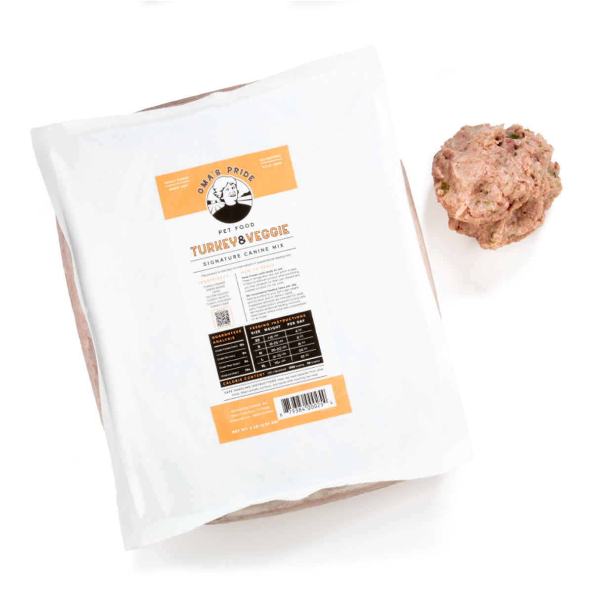 Oma&#39;s Pride Signature Canine Mix Turkey &amp; Veggie Frozen Raw Dog Food