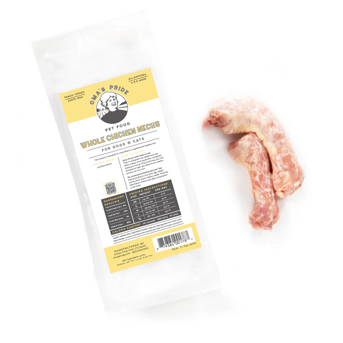 Oma&#39;s Pride Frozen Raw Whole Chicken Necks Dog &amp; Cat Chews