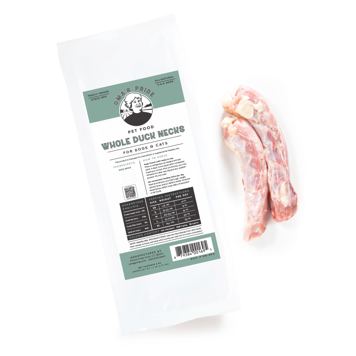 Oma&#39;s Pride Frozen Raw Whole Duck Necks for Dog &amp; Cat Chews