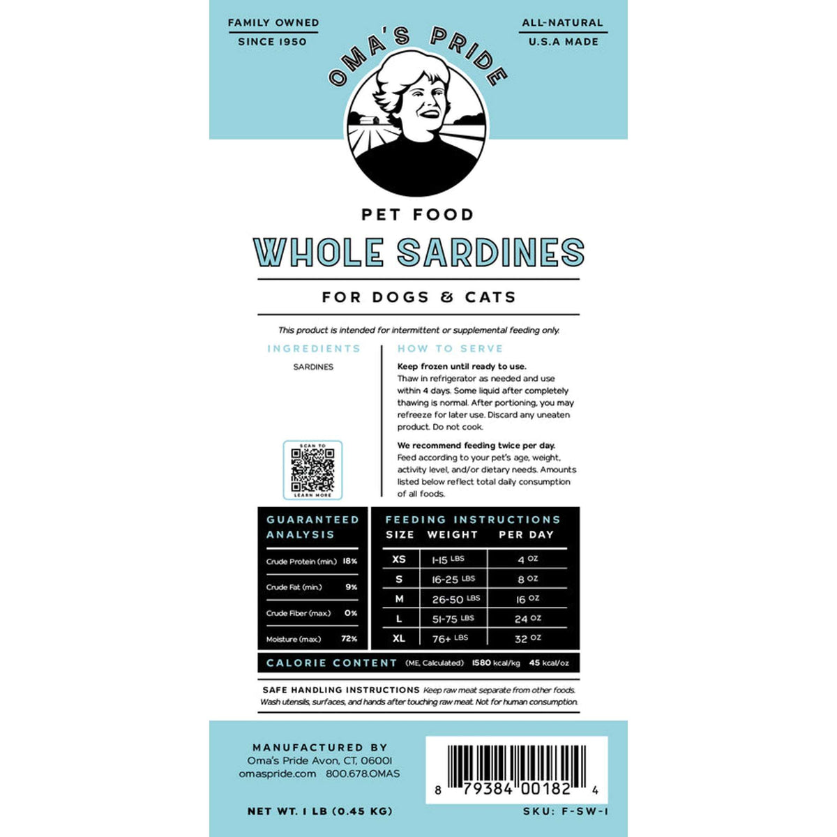 Oma&#39;s Pride Frozen Raw Whole Sardines for Dogs &amp; Cats