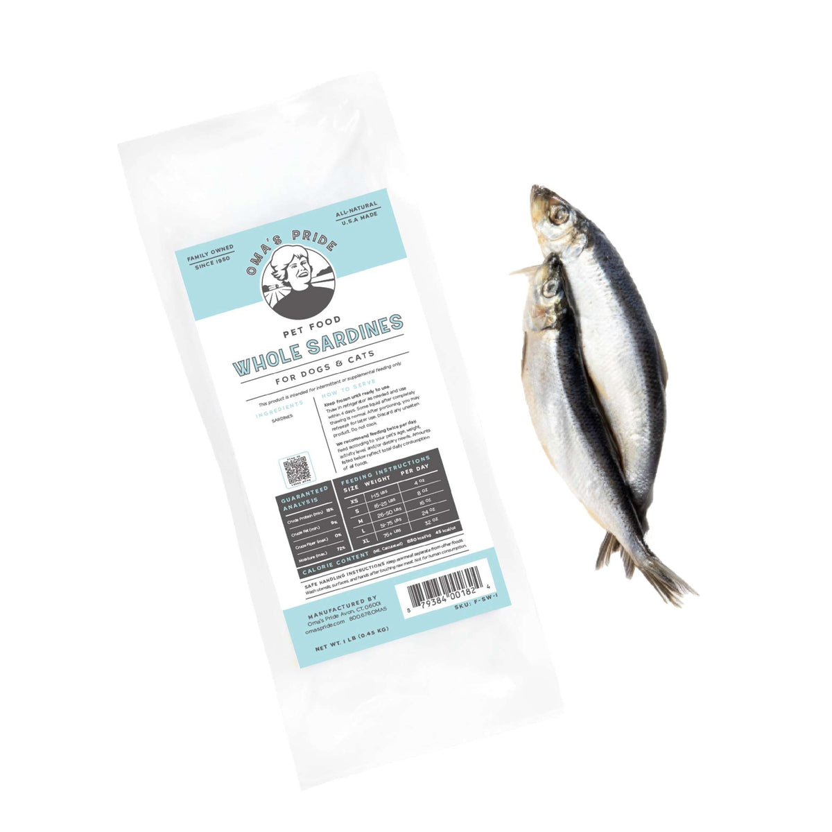 Oma&#39;s Pride Frozen Raw Whole Sardines for Dogs &amp; Cats