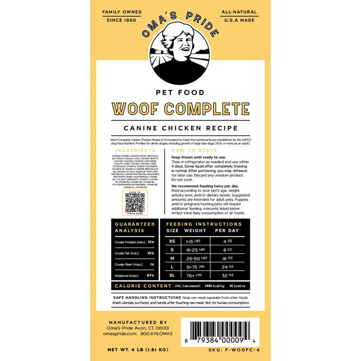 Oma&#39;s Pride Woof Complete Canine Chicken Frozen Raw Dog Food