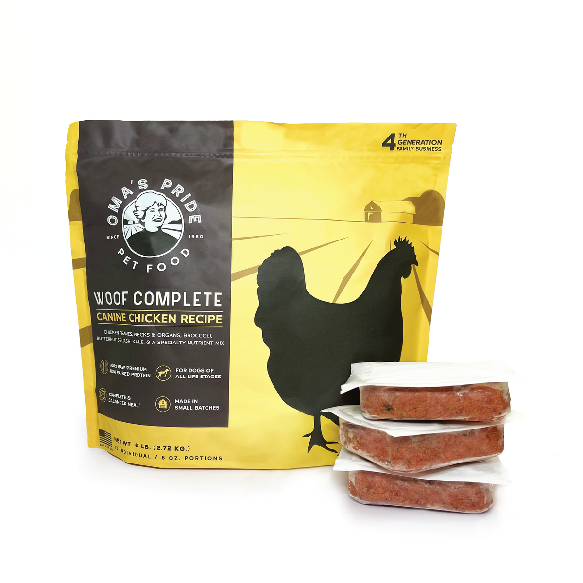 Oma&#39;s Pride Woof Complete Canine Chicken Frozen Raw Dog Food