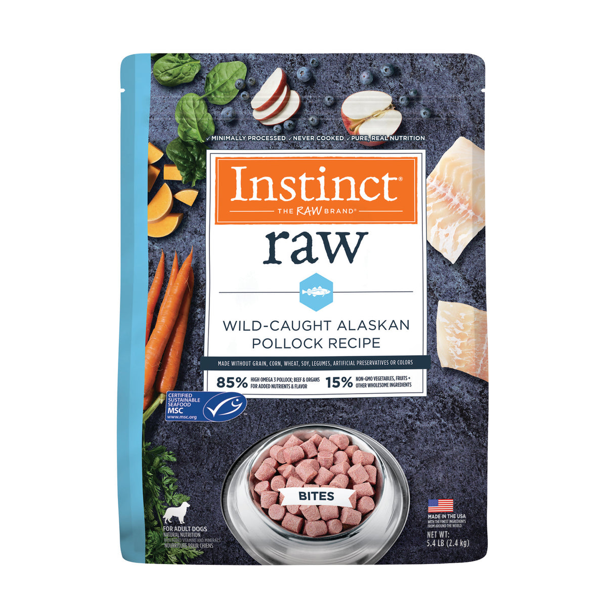 Instinct Frozen Raw Bites Grain-Free Wild-Caught Alaskan Pollock Recipe Dog Food