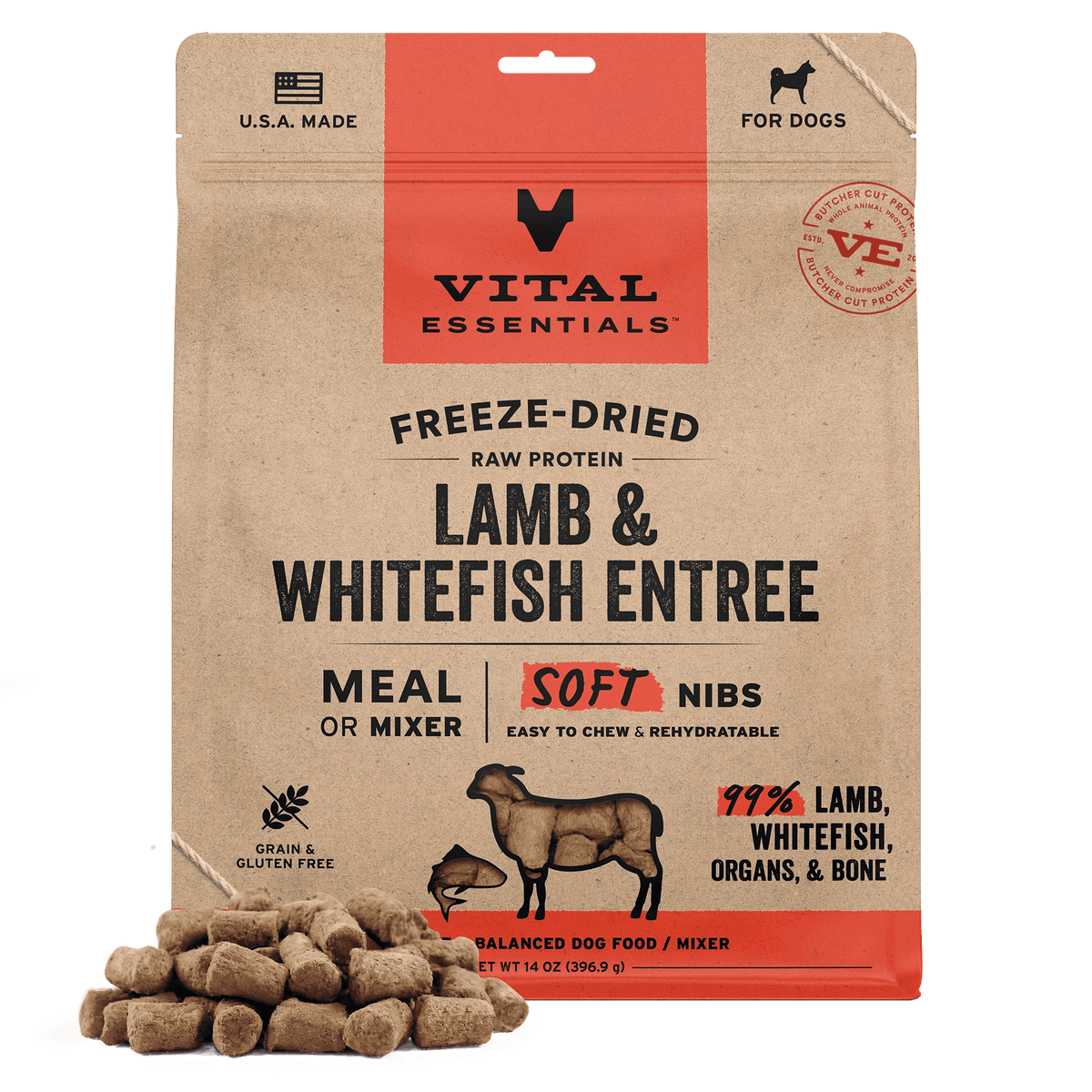 Vital Essentials Freeze-Dried Raw Lamb &amp; Whitefish Dog Food