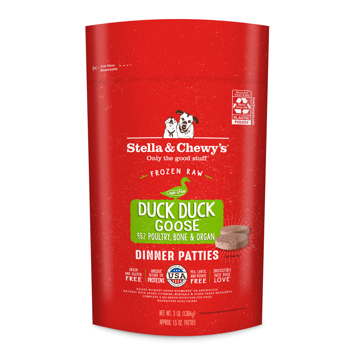 Stella &amp; Chewy&#39;s Frozen Raw Duck Duck Goose Dinner Patties Dog Food