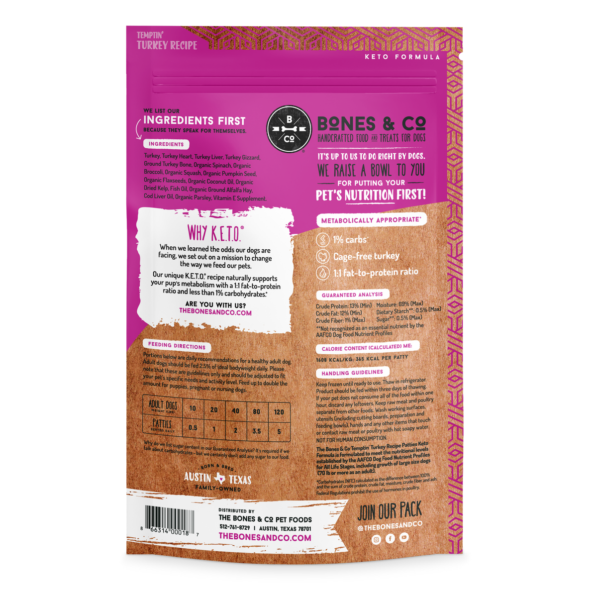 The Bones &amp; Co Frozen Raw Temptin&#39; Turkey Dog Food