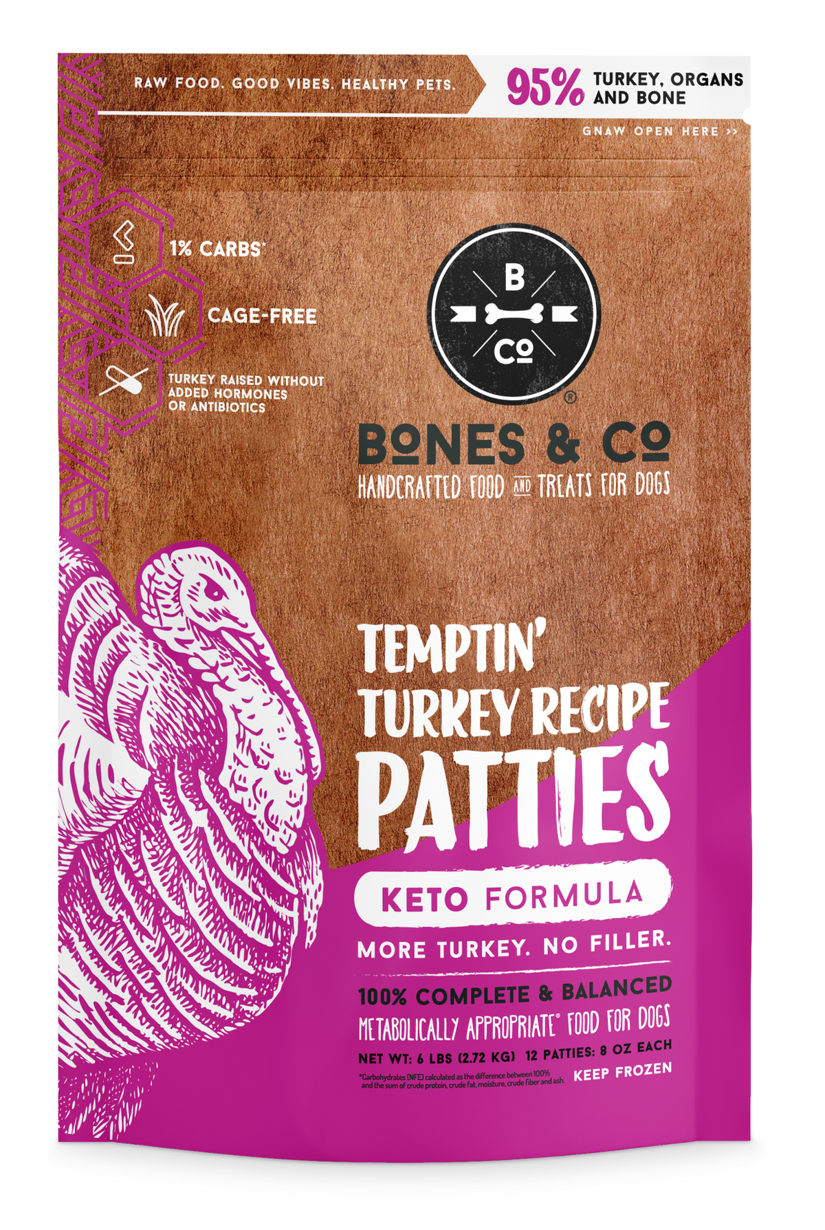 The Bones &amp; Co Frozen Raw Temptin&#39; Turkey Dog Food