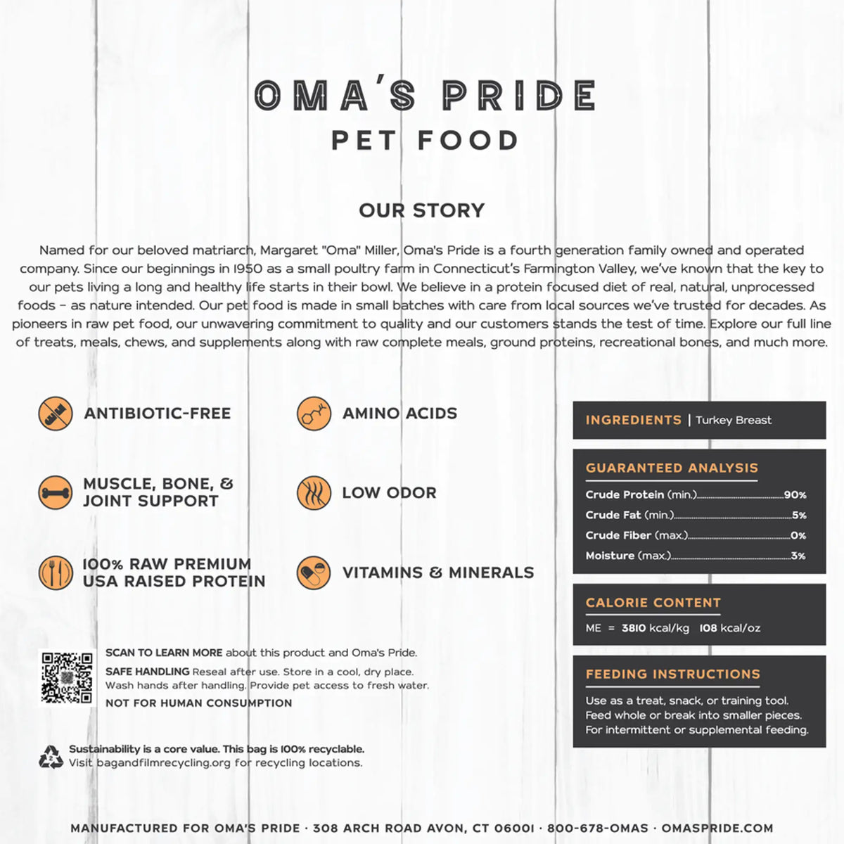 Oma&#39;s Pride Freeze-Dried Raw Turkey Chunk Dog &amp; Cat Treats