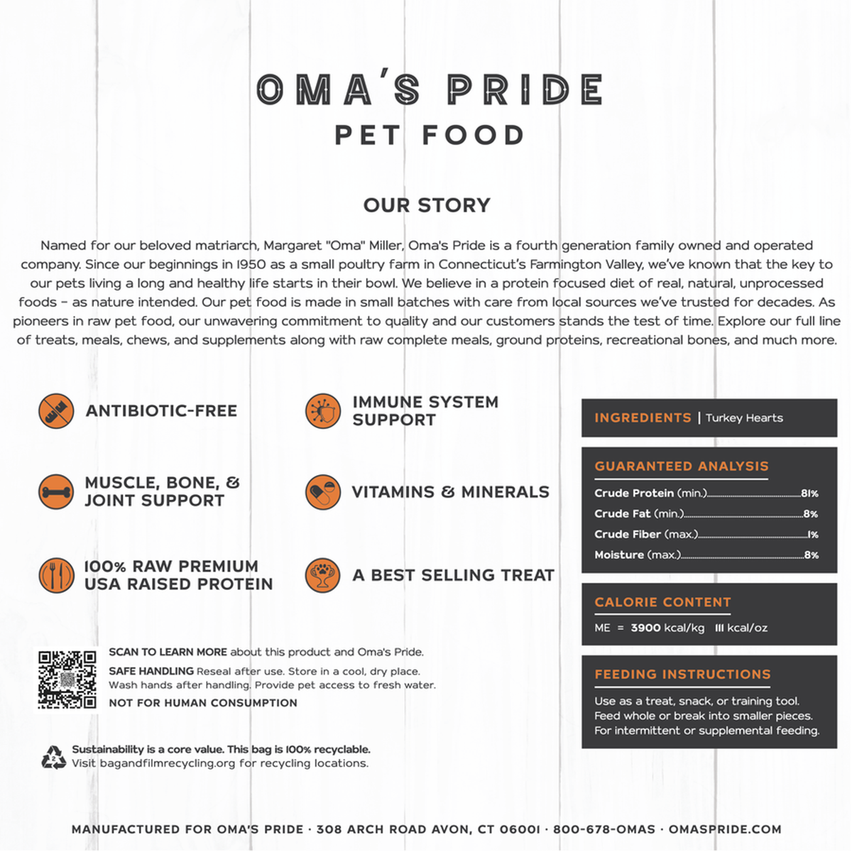 Oma&#39;s Pride Freeze-Dried Raw Turkey Hearts Dog &amp; Cat Treats