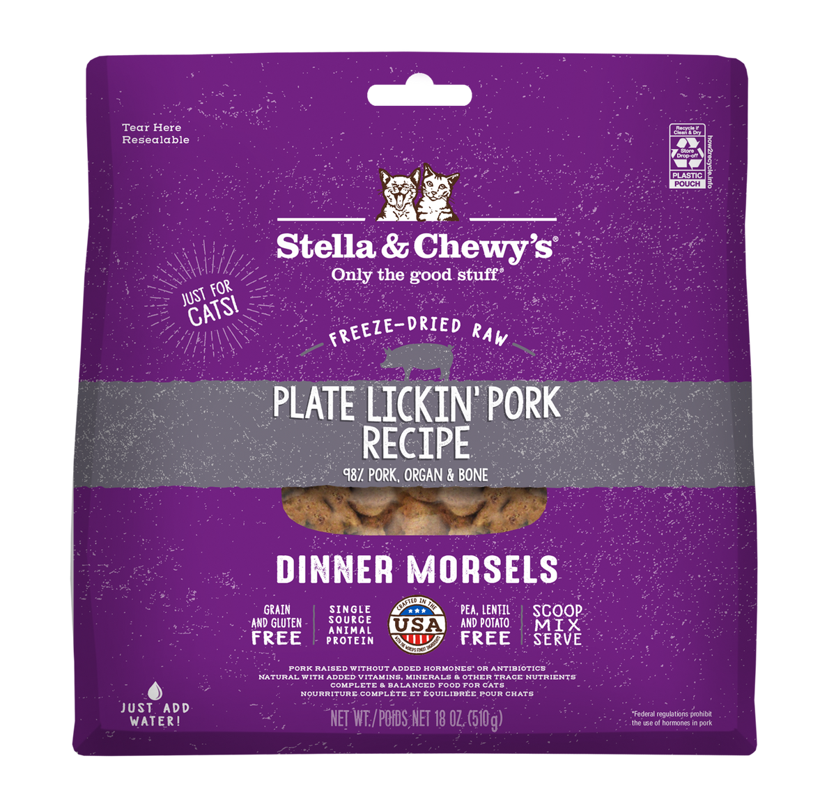 Stella &amp; Chewy&#39;s Freeze-Dried Raw Plate Lickin Pork Dinner Morsels Cat Food