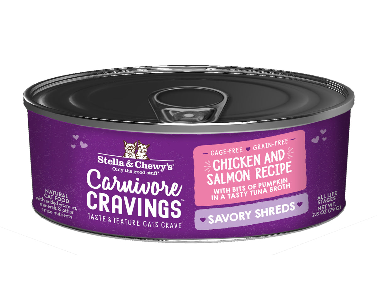 Stella &amp; Chewy&#39;s Carnivore Cravings Savory Shreds Chicken &amp; Salmon Canned Cat Food