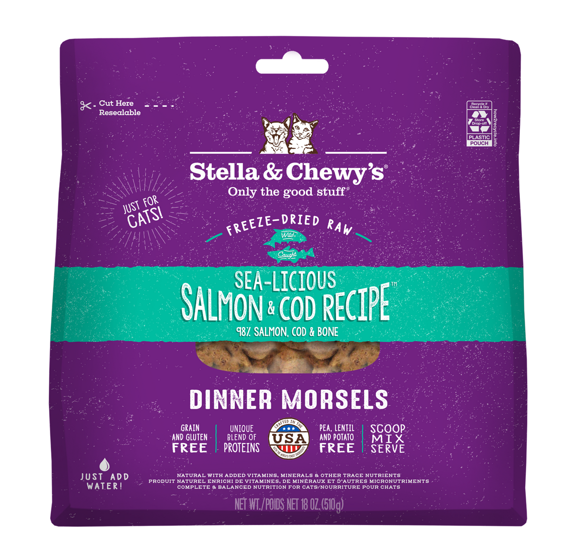 Stella &amp; Chewy&#39;s Freeze-Dried Raw Sea-Licious Salmon &amp; Cod Dinner Morsels Cat Food
