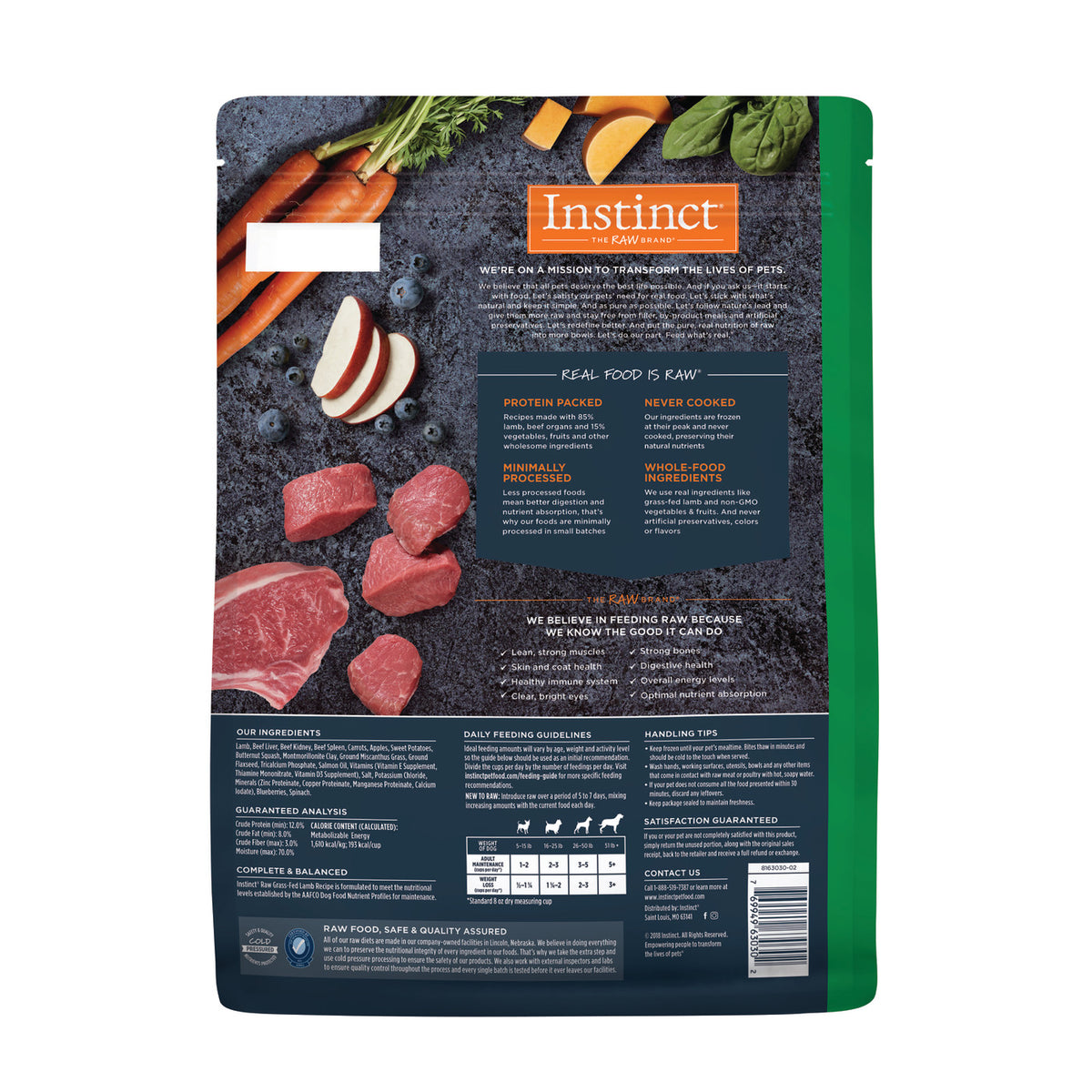 Instinct Frozen Raw Bites Grain-Free Grass-Fed Lamb Recipe Dog Food