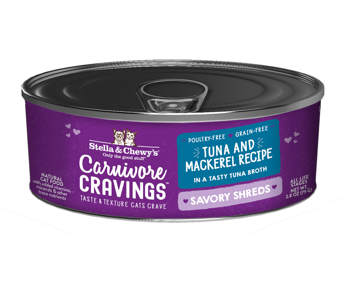 Stella &amp; Chewy&#39;s Carnivore Cravings Savory Shreds Tuna &amp; Mackerel Canned Cat Food