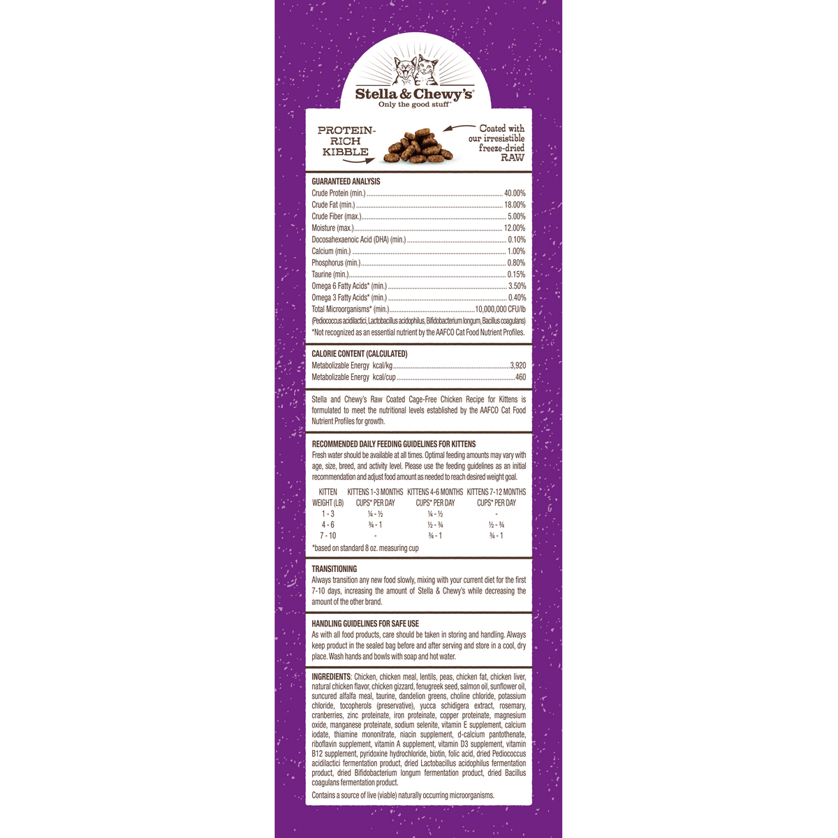 Stella &amp; Chewy&#39;s Kibble Raw Coated Chicken Kitten Cat Food