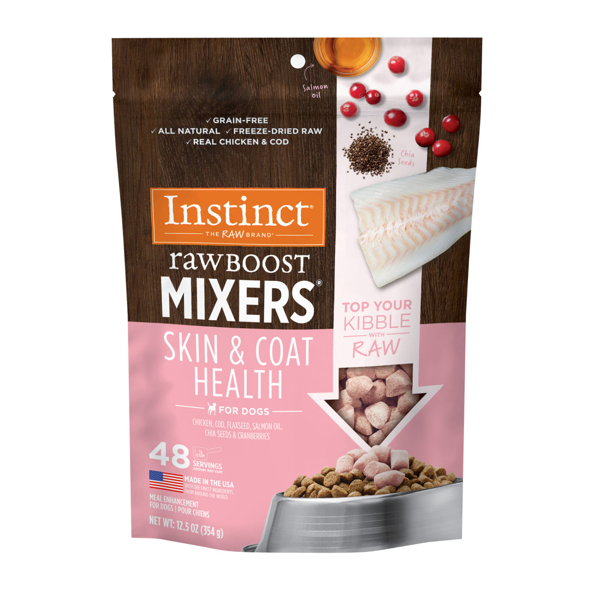 Instinct Freeze-Dried Raw Boost Mixers Grain-Free Skin &amp; Coat Health Recipe Dog Food Topper