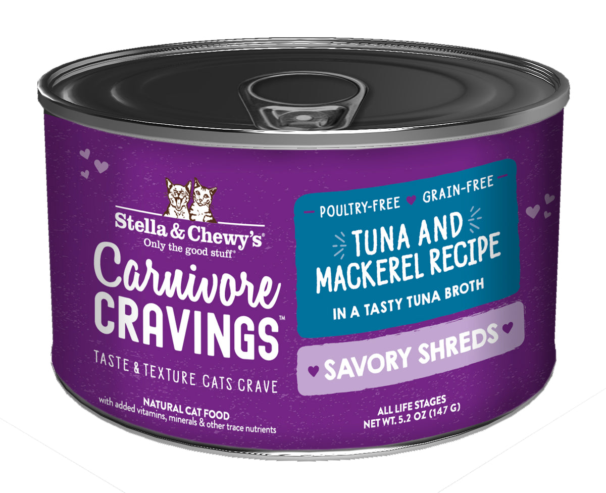 Stella &amp; Chewy&#39;s Carnivore Cravings Savory Shreds Tuna &amp; Mackerel Canned Cat Food