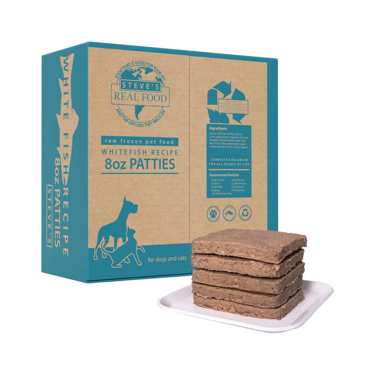 Steve&#39;s Real Food Frozen Whitefish Raw Dog &amp; Cat Food