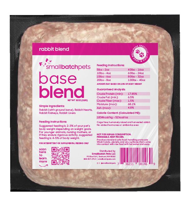 Small Batch Base Blend Rabbit Frozen Raw Dog &amp; Cat Food