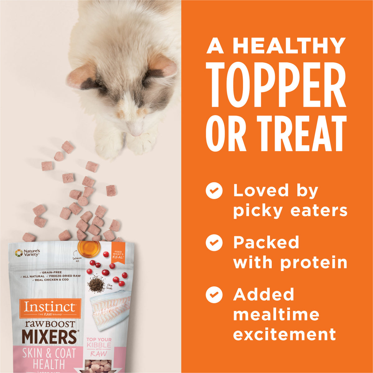 Instinct Freeze-Dried Raw Boost Mixers Grain-Free Skin &amp; Coat Health Recipe Cat Food Topper