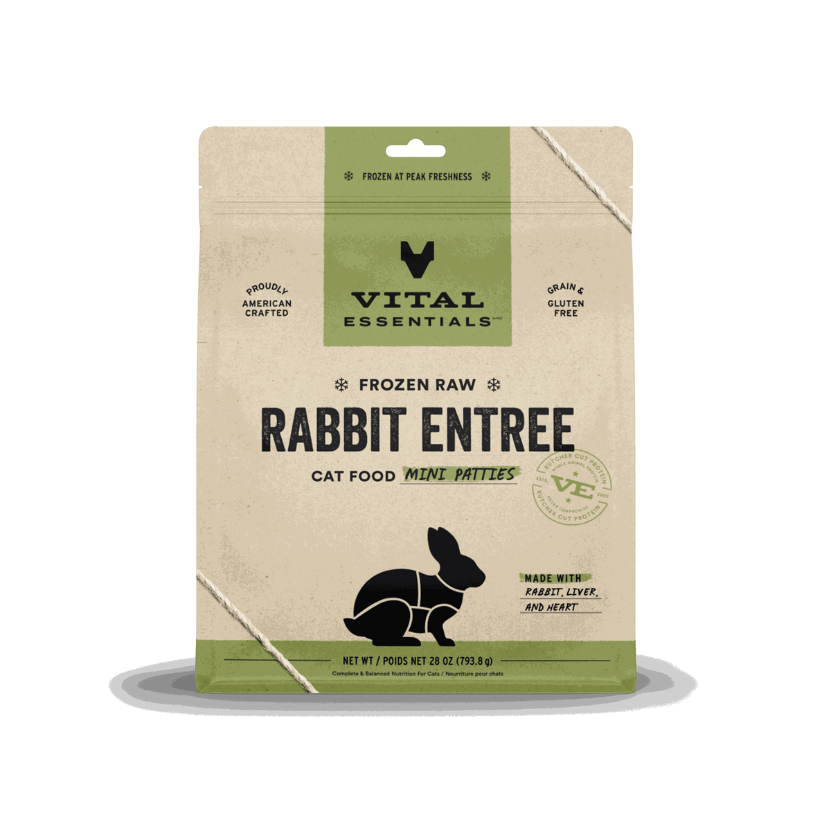Vital Essentials Frozen Rabbit Mini Patties Raw Cat Food