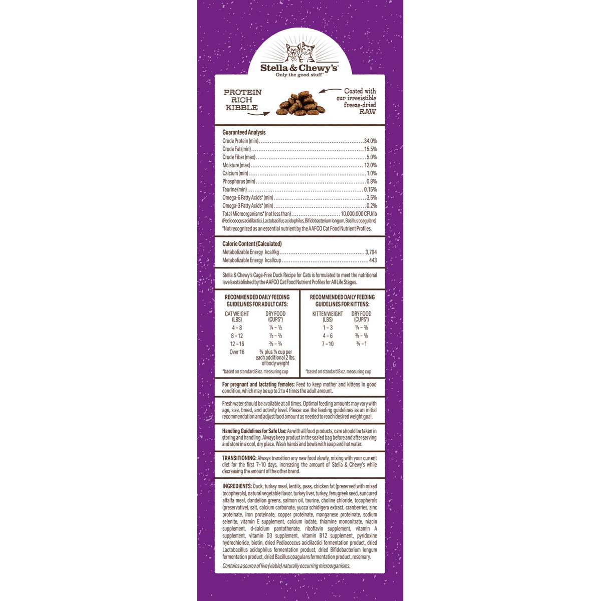 Stella &amp; Chewy&#39;s Kibble Raw Coated Duck Cat Food