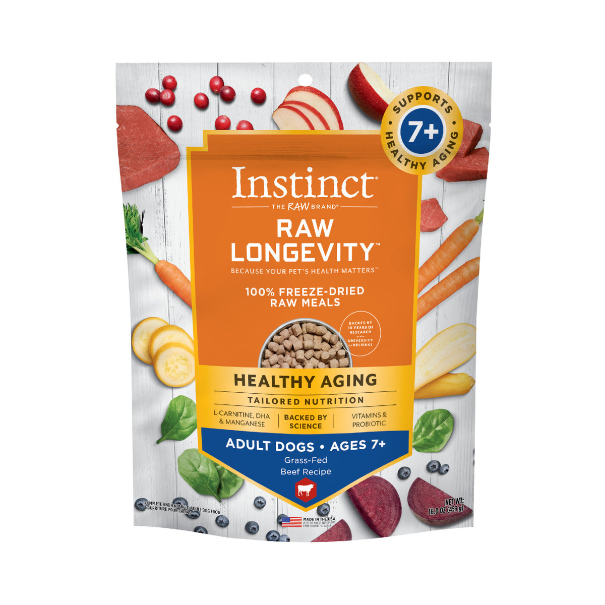 Instinct® Raw Longevity™ 100% Freeze-Dried Raw Meals Grass-Fed Beef Recipe for Adult Dogs Ages 7+