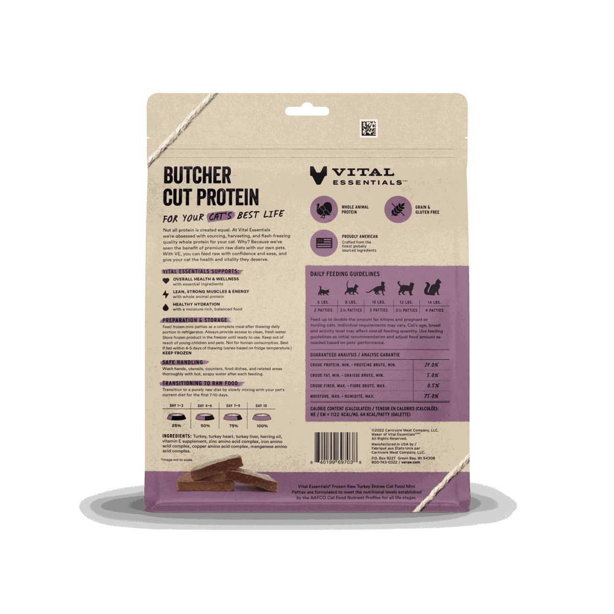 Vital Essentials Frozen Turkey Mini Patties Raw Cat Food